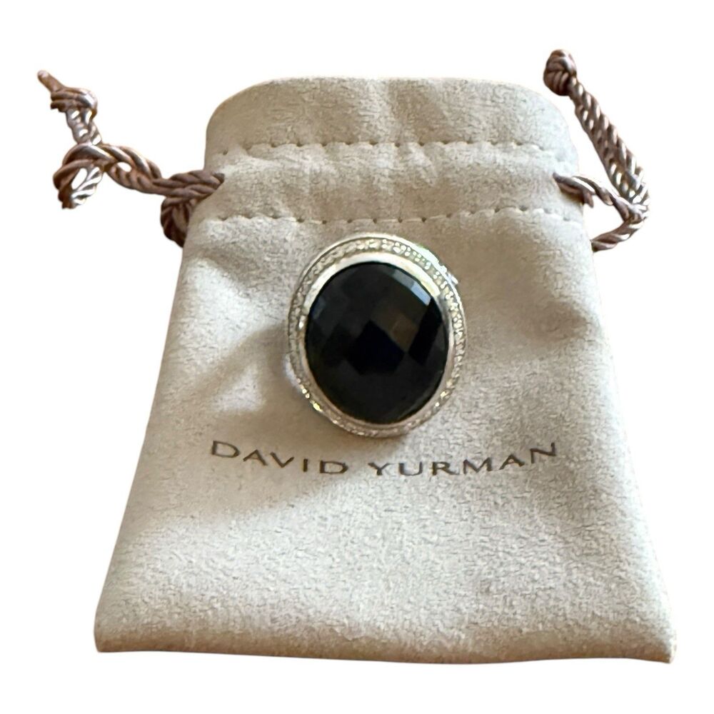 David Yurman Ring Black Onyx Diamond Sz 6 Sterling Silver 925 Statement